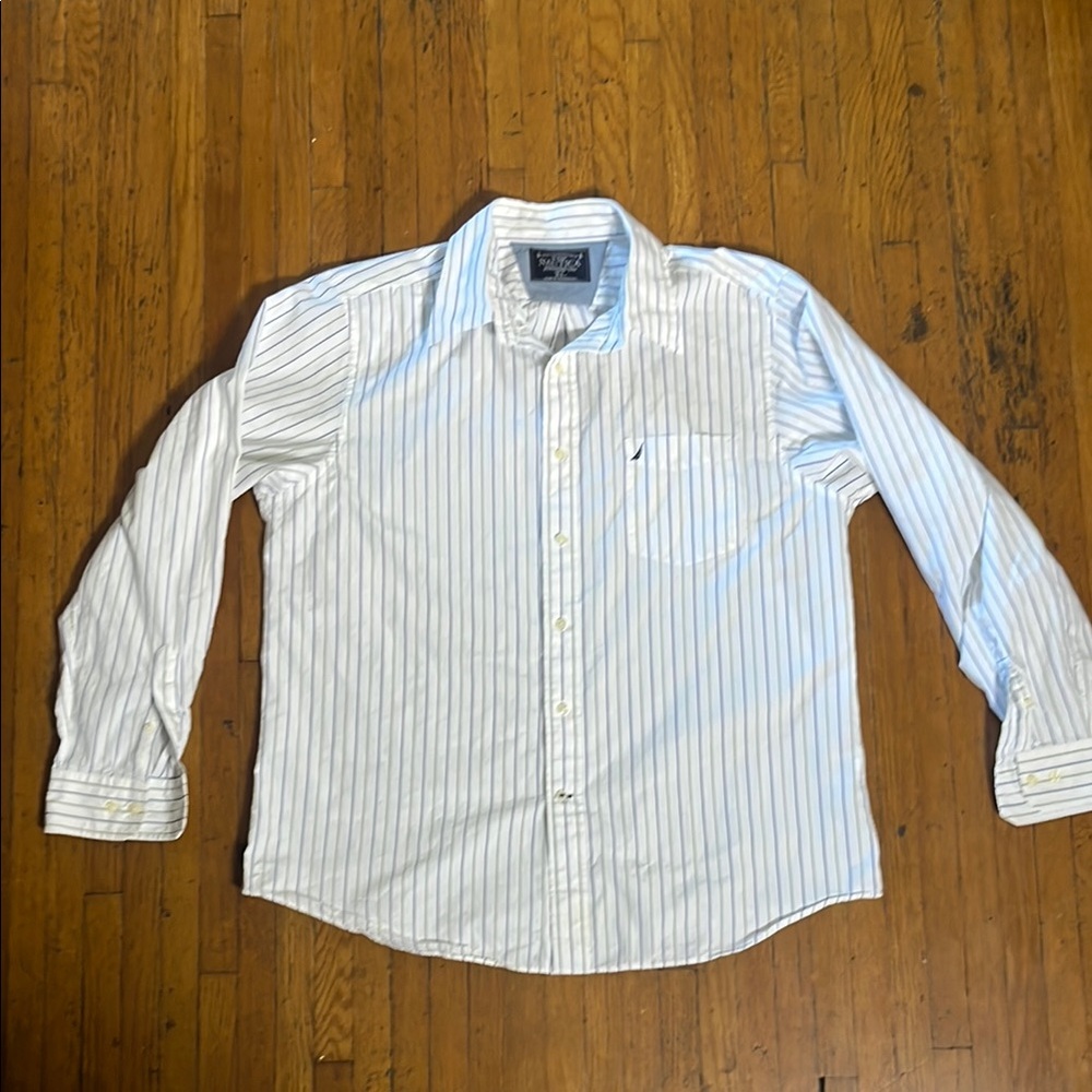 Men’s XL Nautica Blue and Green Stripe Casual Button Down Shirt